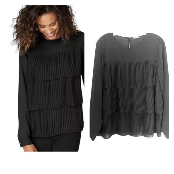 J. Jill  Pleated 3Tiered Long Sleeves Black Top - Picture 1 of 10